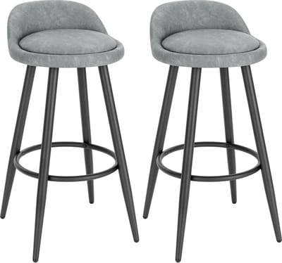 Leren Barkrukken Cardiff - Set van 2 - Grijs - Met rugleuning - Barstoelen ergonomisch - Keuken - Zithoogte 69cm