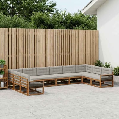 vidaXL - Buiten - bank - set - 10 - st - Naturel - en - lichtgrijs