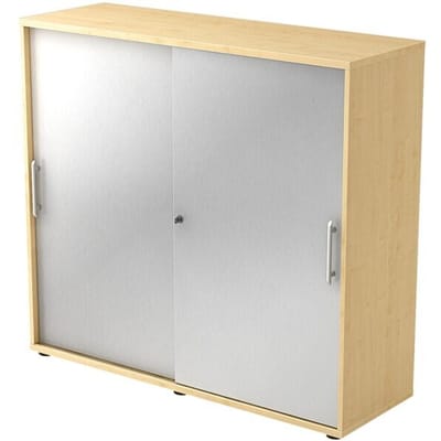 Schuifdeurkast JENA, 3 ordnerhoogten, voorkant zilver, B 1200 x D 400 x H 1100 mm, esdoornpatroon