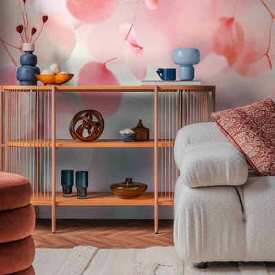 Fotobehang Profhome 791551-GU vliesbehang hardvinyl warmdruk in reliëf licht gestructureerd met bloemmotief mat roze zuurstokroze blauwlila wit 1,59 m x 2,8 m