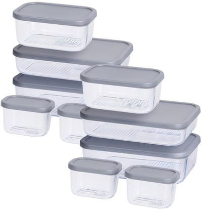 Excellent Houseware Vershoudbakjes - glas/kunststof - grijs/transparant - 10x - bewaarbakjes