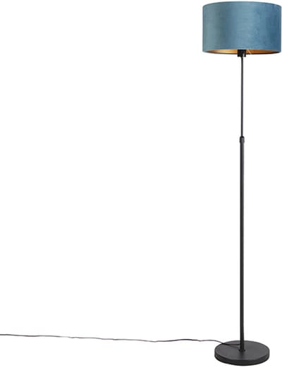 QAZQA parte fl - Landelijke Vloerlamp | Staande Lamp met kap - 1 lichts - H 1675 mm - Zwart Goud - Woonkamer | Slaapkamer