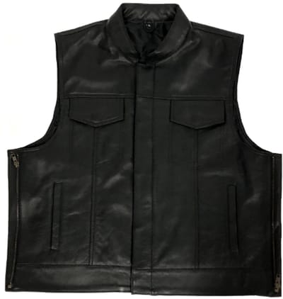 Bighorn - Leren Bikervest Rundleer met metalen ritsen - Zwart - Maat S