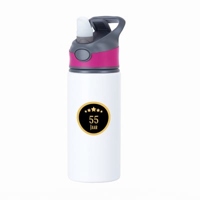 Hacebo® - 55 jaar waterfles met rietje roze - iemand die 55 jaar is geworden of 55 jaar lang een relatie hebben of getrouwd zijn - verjaardagscadeau - verjaardag - cadeau - kado - geschenk - gift - relatie - trouwdag - water fles - 650ML