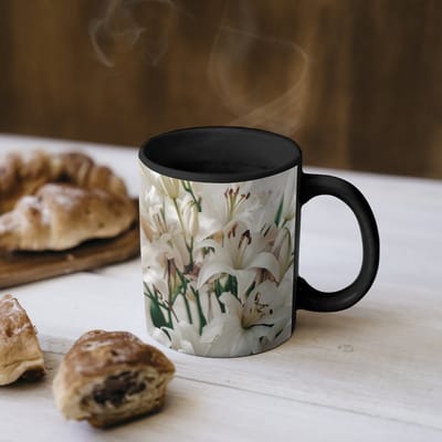 Magische Mok - Foto op Warmte Mokken - Koffiemok - Lelies - Boekte - Wit - Meeldraden - Magic Mok - Beker - 350 ML - Theemok