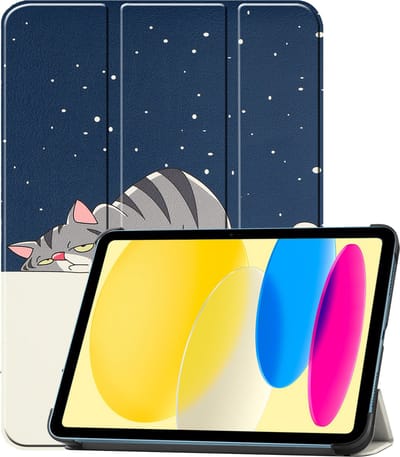 Hoesje Geschikt voor Apple iPad 10 (2022) - 10.9 inch - 10e Generatie - Dun & Stevig - Trifold Bookcase - Hard Cover - Hardcover Book Case - Tablet Hoes - Kat