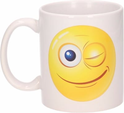 Koffie mok - smile emoticon knipoog - 300 ml - keramiek - beker