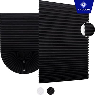 T.R. Goods Tijdelijke Plissé Gordijnen – Plak Raambekleding Zonder Boren – 91 x 204 cm – Goedkope Raamdecoratie – Zwart