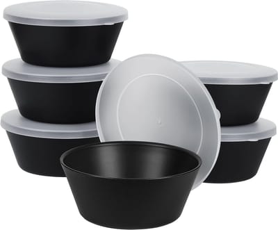 Kom 26 oz mueslikommen met deksel/slakommen, 6 stuks, 750 ml, onbreekbare ontbijtkommen, fruitschaal, soepkom voor kinderen en volwassenen, licht en onbreekbaar, zwart