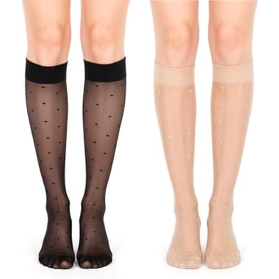 4 Paar Patronen Kniekousen Voor Dames, Stippen Doorzichtig Dunne Sokken, Elegant Design En Rekbare Ademende Kniekousen Voor beige