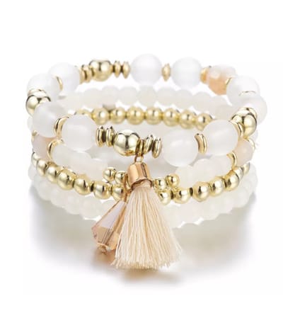 Armbandenset 4 stuks – Dames Mode Boho - Multilayer Kristal Kralen - Dames-Lady Elastische - Wit - Valentijnsdag - Verjaardag - Cadeautjes