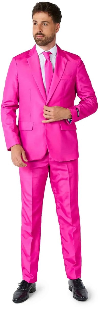 Suitmeister Pink - Heren Pak - Carnavalskleding - Casual Effen Gekleurd - Roze - Thema Feest - Maat S