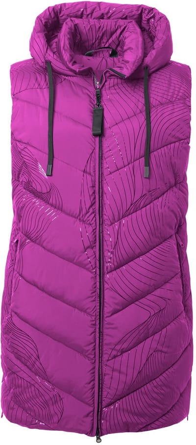 Ulla Popken - Dames - HYPRAR lange doorgestikte bodywarmer capuchon zijritsen - Purper - Maat 42+