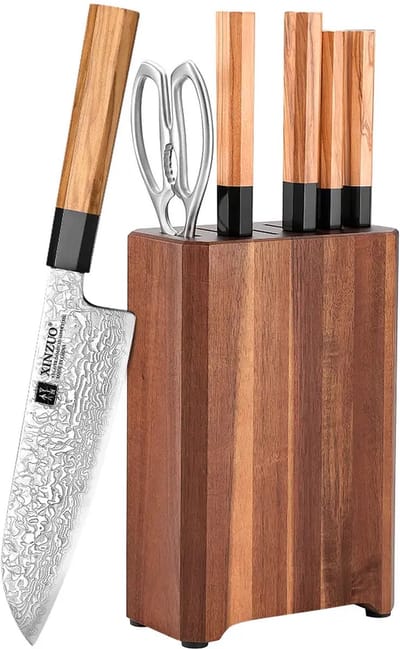 Professionele messenset 7-delig | Damascus staal (67 laags) | Octogonaal handvat van Olijfhout | Xinzuo PM8O Series