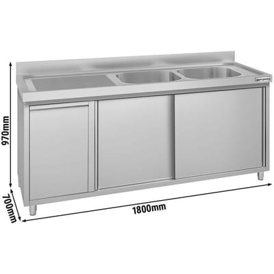 GGM Gastro Spülschrank ECO - 1800x700mm - mit Abfallbehälter & 2 Becken rechts
