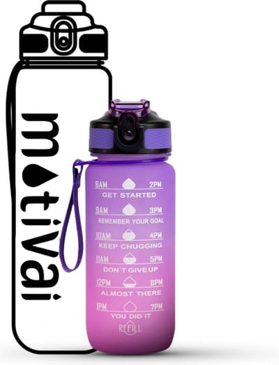 Motivai Motivatie Waterfles - Paars/Roze - 600ML Drinkfles - Motivatiefles - Waterfles met Rietje - Waterfles met tijdmarkering - BPA Vrij - Volwassenen - Kinderen