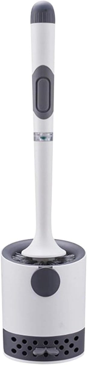 Toiletborstel - Lange steelreiniger - Badkamerborstel met zeepdispenser - Siliconen badkamerborstel - Badkamerborstel met zeepdispenser - Toiletborstel - Grijs - 1 stuk