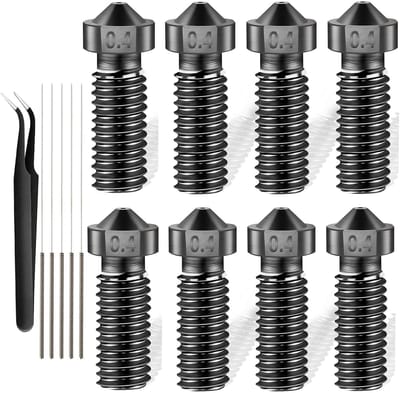 Allecto - 8PCS Volcano Düse - 0.4MM Extruder - Gehard staal - M6 Druckkopf - Voor 3D-printers - Geschikt voor Artillery/Sidewinder