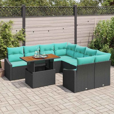vidaXL - Tuinbank - Set - 9 - st - 8-Aantal - zitplaatsen - Zwart - en - Teal
