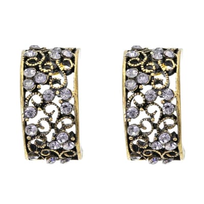 Behave - Oorbellen - oorstekers - dames - mat vintage goud kleur - in de vorm van een halve oorring - kristal steentjes - 1.8cm
