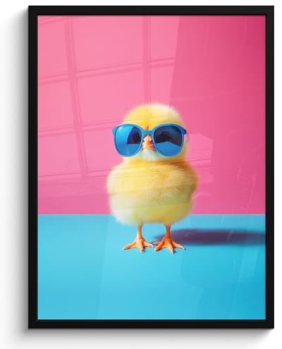 Poster in lijst - Fotolijst 50x70 cm - Posters - Kuiken - Zonnebril - Blauw - Posterlijst zwart - Decoratie - Wanddecoratie woonkamer - Muurdecoratie slaapkamer