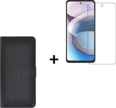 Hoesje Geschikt voor Motorola Moto G20 - Screenprotector Motorola Moto G20 - Hoes Motorola Moto G20 Wallet Bookcase Zwart + Tempered Glass