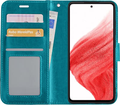 Hoesje Met Pasjeshouder - Geschikt voor Samsung Galaxy A53 - Luxe Bookcase Portemonee - Flip Case - Kunstleer Book Case - Flipcase - Book Cover - Walletcase - Portemonneehoes - Turquoise