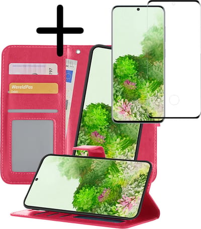 Hoesje 2 in 1 - Geschikt voor Samsung Galaxy S20 - Met Screenprotector - En Uitneembare Hard Cover - Bookcase - Wallet Case - Met Pasjeshouder - Book Case - Uitneembaar - Pashouder - Kunstleer - Donkerroze