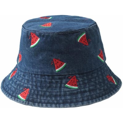 Chapeau seau en jean brodé pastèque fraise motif papillon à large bord chapeau de plage chapeau de pêcheur en jean printemps et été black