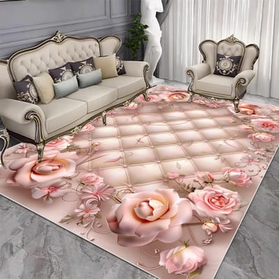 Europees Licht Luxe Tapijt Woonkamer Groot Formaat Bloemenpatroon Huis Slaapkamer Decor Vloerkleden Wasbaar Lounge Antislip Vloermatten 60*90cm