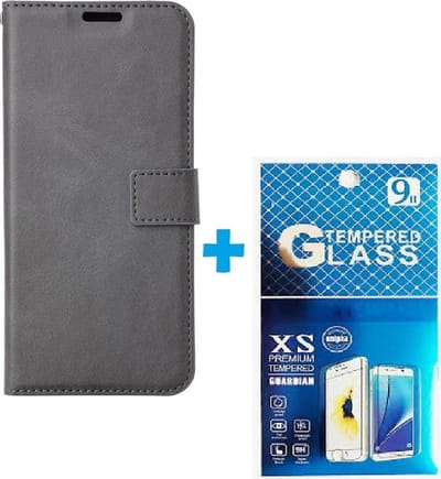 Portemonnee Bookcase Hoesje + 2 Pack Glas Geschikt voor: Samsung Galaxy A03S - grijs