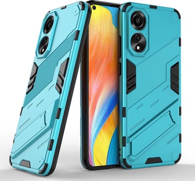 Geschikt voor Oppo A58 4G - Schokbestendig - Back Cover hoesje met kickstand - Blauw