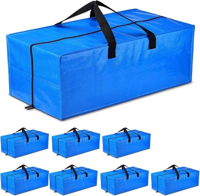 Verhuistassen Extra Groot - Opbergbakken Herbruikbaar - Ruimte Besparen - Rugzakriemen - 90 Liter Capaciteit - Blauw