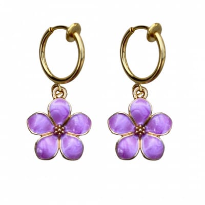 Klem oorbellen - lila bloem - goudkleurig - Chimay- geen gaatje- Charme Bijoux