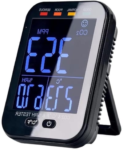 Luchtkwaliteitsmeter - CO2 monitor - Binnenklimaat meten - Realtime monitoring - 128 x 90 x 37 mm - Wit