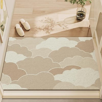 Nordic Blad Vloermatten voor Entree Deuren, Vuilbestendige Zijde Cirkels, Zand-schrapende Deur Stof-verwijderende Vloermatten, Entree Deur Slijtvaste Tapijten 45*75cm beige