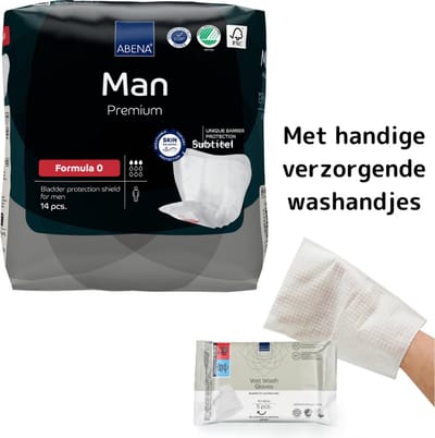 ABENA Man Premium Formula 0 - COMBI-DEAL met ABENA verzorgend wassen washandjes - 14 Stuks Incontinentieverband voor Mannen - Licht tot Matig Urineverlies