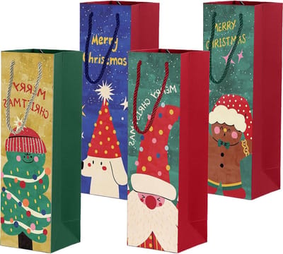 12 Stuks Wijn Cadeauzakken voor Kerst, Kraft Papieren Flessen Zakjes met Handvat, Perfect voor Bruiloften, Verjaardagen en Feestjes