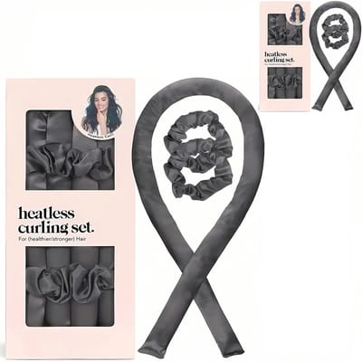 Krulset-heatless curls-Hittevrije krulset van satijn - Inclusief een krultang van 86 cm en 2 satijnen haarelastiekjes - Comfortabele krulclips - Geschikt om mee te slapen - Voorkomt pluizen - Hittevrije styling - zwart - 46 x 10 cm
