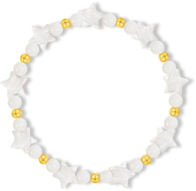 Dailygoods- Schelparmband Uniek Design - Armband Dames - Natuurlijke Schelpen - Elastisch - Pentagram/Maan/Hart/Cilinder - Glad Oppervlak