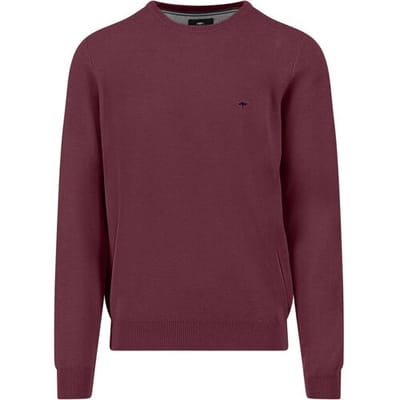 Fynch-Hatton Trui Fine Texture O-Neck Cotton Deep Merlot / male