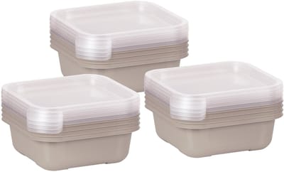 Juypal hogar Vershoudbakjes/lunchboxen - set van 12x st - 900 ml - taupe/transparant- L16 x B16 cm - Mealprep - Maaltijden bewaren