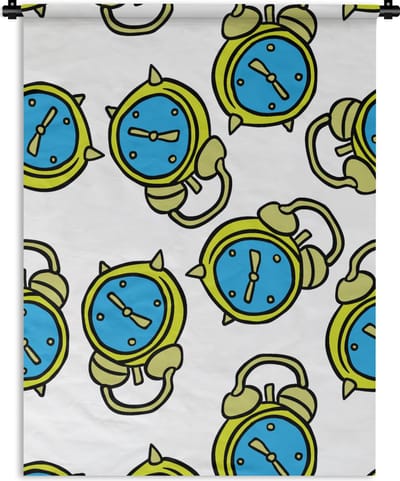 Wandkleed - Wanddoek - Wekker - Patroon - Cartoon - Slapen - 90x120 cm - Wandtapijt