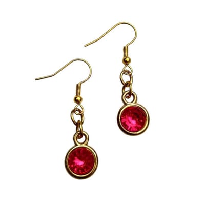 2 Love it Bling - Oorbellen - Lengte 4 cm - Stainless steel - Fuchsia roze - Goudkleurig