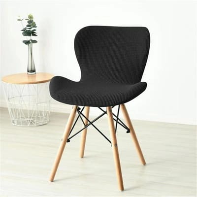 1 PIÈCE Housse de Chaise Papillon Couleur Unie Stretch Courbée Housse de Siège de Salle à Manger Cuisine Hôtel Housse de Chaise Durable Housse de Protection de Chaise 1pcs chair cover noir