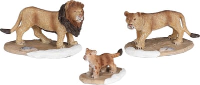 Luville - Lion family 3 stuks - l9xb4,5xh5,5cm - Kersthuisjes & Kerstdorpen