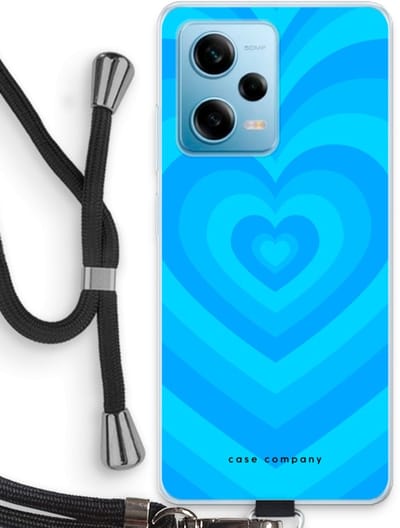 Case Company® - Hoesje met koord geschikt voor Xiaomi Redmi Note 12 Pro 5G hoesje met Koord - Hart Blauw - Telefoonhoesje met Zwart Koord - Bescherming aan alle Kanten en Over de Schermrand