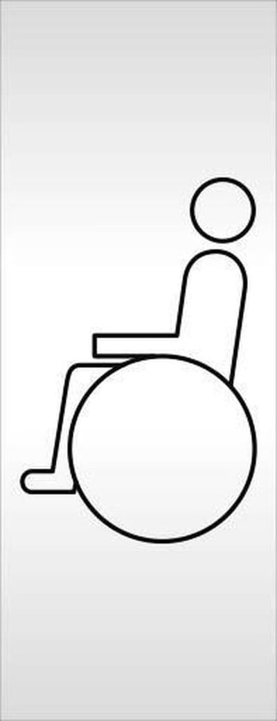 Aluminium deur tekstbordje bedrukt met pictogram mindervalide - 130 mm x 50 mm x 0,5 mm - Promessa-Design.