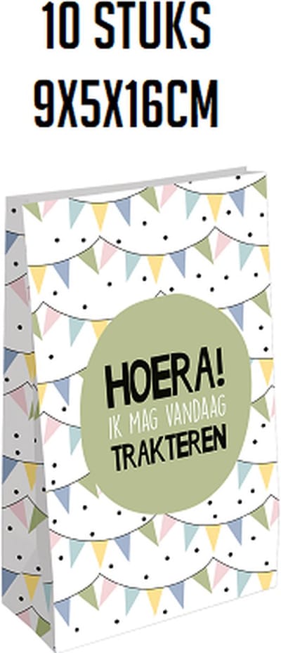 10x Kraft Zakjes Trakteren - Hoera ik mag vandaag trakteren - 10 zakjes - 9x5x16cm - Uitdelen - Traktatie - Uitdeelzakjes - Uitdeeltraktatie - trakteren zakjes