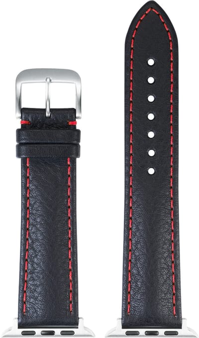 EULIT leer horlogeband geschikt voor Apple Watch 38/40/41 maat - Serie 1/2/3/4/5/6/7/8/9/10 + SE - imperator smart - 20 mm - zwart/rood - metalen gesp - incl. adapter